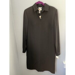 NWT Talbots Womens vintage Size 6 Black Shift Dress Long Sleeves collared